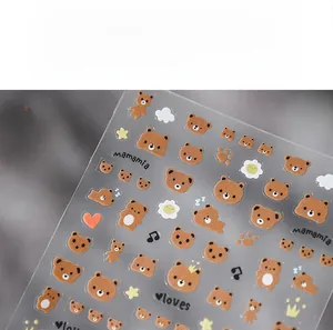 Detail of 5D embossed bear nail stickers featuring cute cartoons and hearts
