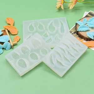Three-piece leaf texture silicone mold set for fondant and cake decoration shown at 45-degree angle