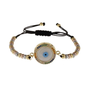Bracciale regolabile con malocchio e cristalli colorati su cordino intrecciato