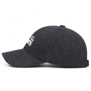 Deep grey winter wool baseball cap with outdoor sports embroidery for windproof warmth