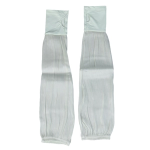 Light blue sun protection arm sleeves with thumb holes and pleated cooling fabric