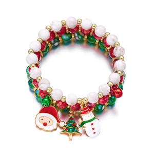 Mehrlagiges Weihnachtsperlenarmband mit Anhängern von Weihnachtsmann und Baum