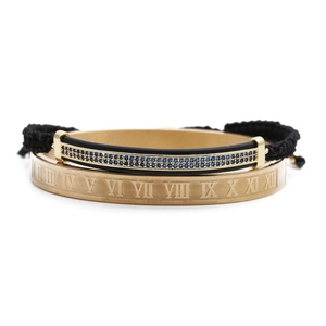 Dreiteiliges Herren-Schmuckset mit römischer Ziffern-Armreif und blauem Zirkonarmband