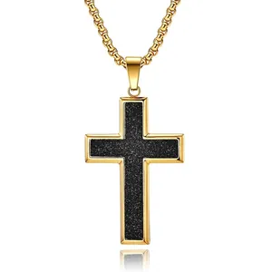 Cross Pendant Necklace Stainless Steel Retro Religious Frosted Polished Jewelry For Men Boys