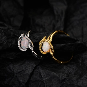 S925 Sterling Silver Opal Ring For Women Niche Luxury Handmade Irregular Wrap Adjustable Open Ring Jewelry Wedding Party Gift
