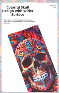 Macro view of wider professional hair highlighting board with colorful skull pattern print