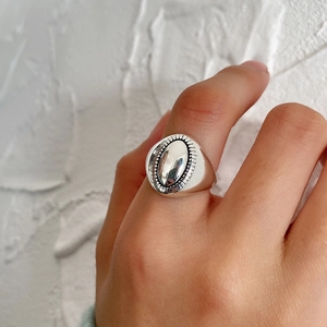 Oval Signet Ring 925 Sterling Silver Sunburst Engraved Vintage French Style Adjustable Open Band Jewelry For Women