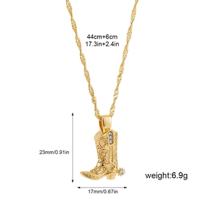Vintage 18K gold plated cowboy boot pendant necklace with horseshoe and zircon details