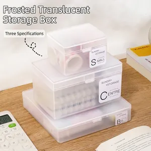 Frosted Transparent Plastic Storage Box With Lid Stackable Dustproof Desktop Organizer For Cards Stickers Stationery