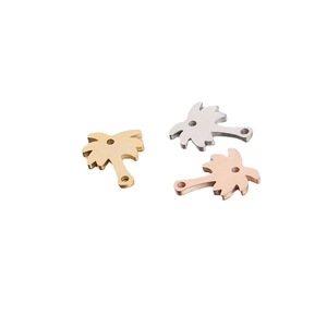 Mirror-polished stainless steel coconut tree pendants in gold, silver, and rose gold