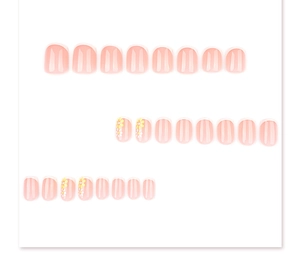 Close-up of 24pcs short square press-on nails with white daisy floral patterns and pink base