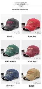 Vue détaillée de six casquettes en coton délavé de différentes couleurs avec broderie 3D