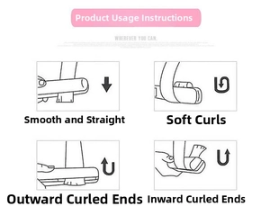 Operating guide showing four styling modes for mini flat iron hair straightener and curler