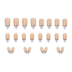 Light blue French amber press-on nails in almond shape with elegant marbled gradient finish