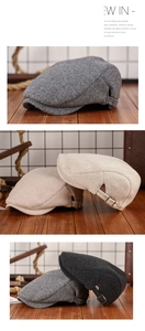 Detail view of newsboy caps in gray, beige and black with vintage woolen texture