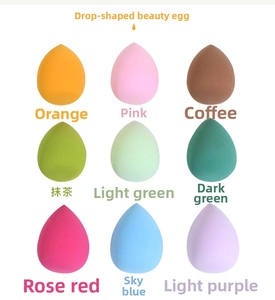 Set of 9 colorful teardrop makeup sponges for smooth foundation and powder application