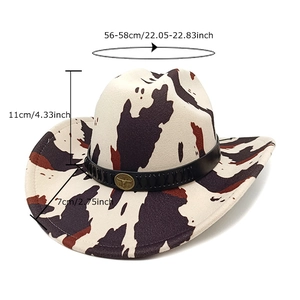 Classic western cowboy hat with cow print felt and gold bull head metal ornament