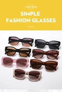 Detailed collection of square polygon sunglasses in black, leopard, and pastel frames