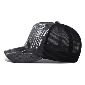 Unisex black graffiti street style baseball cap with breathable mesh and white print