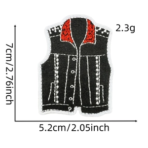 Detailed view of vest-shaped rock music patch with dimensions 7cm x 5.2cm for jackets