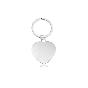 Polished silver heart-shaped stainless steel keychain for custom engraving and gifts