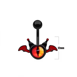 Gothic demon eye navel ring with red wings and black 12mm stainless steel piercing bar
