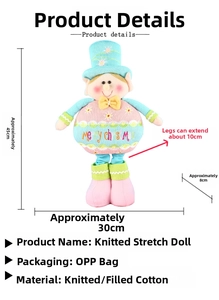 Detail view of telescopic Christmas doll dimensions 45x30cm with macaron knit fabric