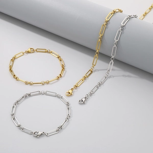 Parure de bijoux en acier inoxydable or et argent avec collier et bracelet trombone