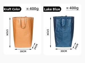 Detail of washable kraft paper laundry baskets in brown and blue with textured finish