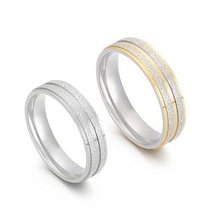 Stainless Steel Ring Frosted Sandblasted Finish Two Tone Gold Silver Band Ring Minimalist Geometric Jewelry For Unisex