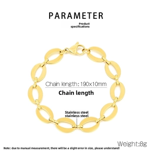 Detail of 190x10mm golden stainless steel oval link chain with lobster clasp closure
