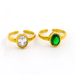 Bagues ajustables en acier doré avec zircons ovales blancs et verts au style vintage