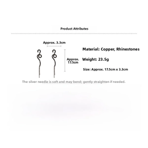 Detailed size specifications for snake-shaped rhinestone earrings with silver needle