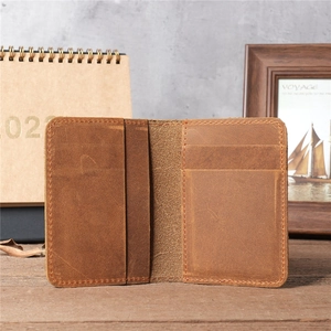 Vintage brown crazy horse leather card holder for men with multi-slot functional design