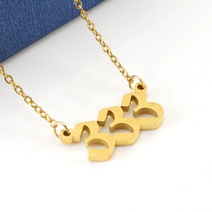 Golden 18K gold-plated stainless steel necklace with 333 lucky number pendant charm