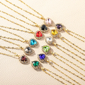 Luxury heart-shaped crystal necklaces with gold plating in assorted vibrant colors