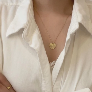 925 Sterling Silver Gold Heart Pendant Necklace with engraved letters for women