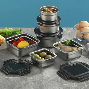Stainless Steel Food Storage Container Airtight Fresh-Keeping Box With Sealing Lid For Refrigerator Kitchen Organization Bento Lunch Box