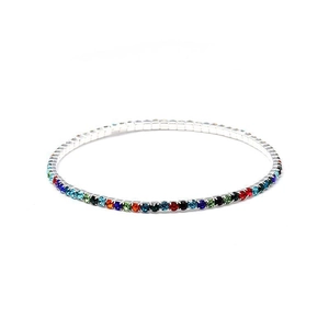 Einreihiges Stretch-Armband mit 2mm Regenbogen-Kristallen auf Silberbasis