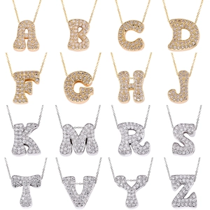 Bubble Initial Letter Pendant Necklace Micro Pave Zircon Copper Hip Hop Jewelry For Men And Women