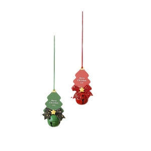 Creative Christmas tree bell ornaments in red and green with Merry Christmas tags