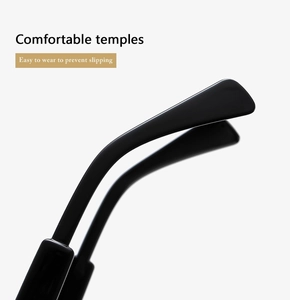 Macro shot of glossy black anti-slip temples on rectangular frame sunglasses