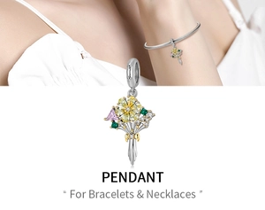 Detail of S925 silver bouquet charm with colorful zircon for bracelets and necklaces