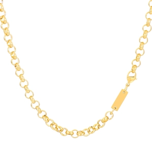 Polished gold titanium steel pearl chain necklace with engravable rectangular pendant