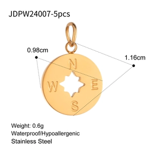 Detailed view of 11.6mm stainless steel compass pendant with star cutout and dimension marks