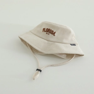 Cream corduroy fisherman bucket hat for kids with Florida 1945 embroidery and adjustable strap