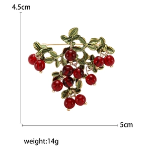 Vintage cute cranberry brooch with red berries and green leaves for women accessories