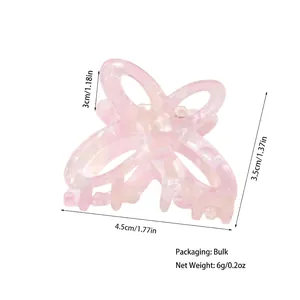 Pink acetate butterfly hair claw clip with marble texture, sized 4.5cm x 3.5cm x 3cm