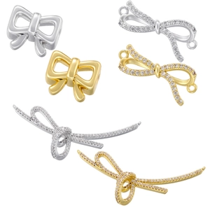 Bowknot Charms For Jewelry Making Brass Bow Connectors With Zircon Luxury Style DIY Accessories
