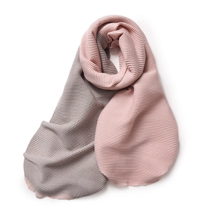 Pink and grey pleated cashmere-feel scarf with stylish crinkled texture for winter warmth